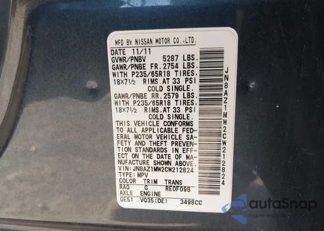 2012 Nissan Murano S/Sl/Le from USA, damaged, VIN JN8AZ1MW2CW212824